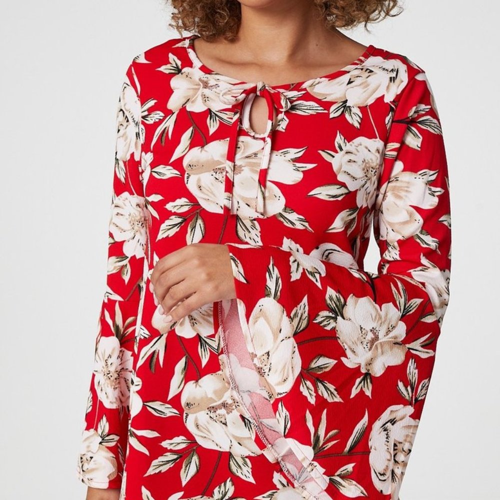 Izabel UK Red and White Bell Sleeve Floral Blouse